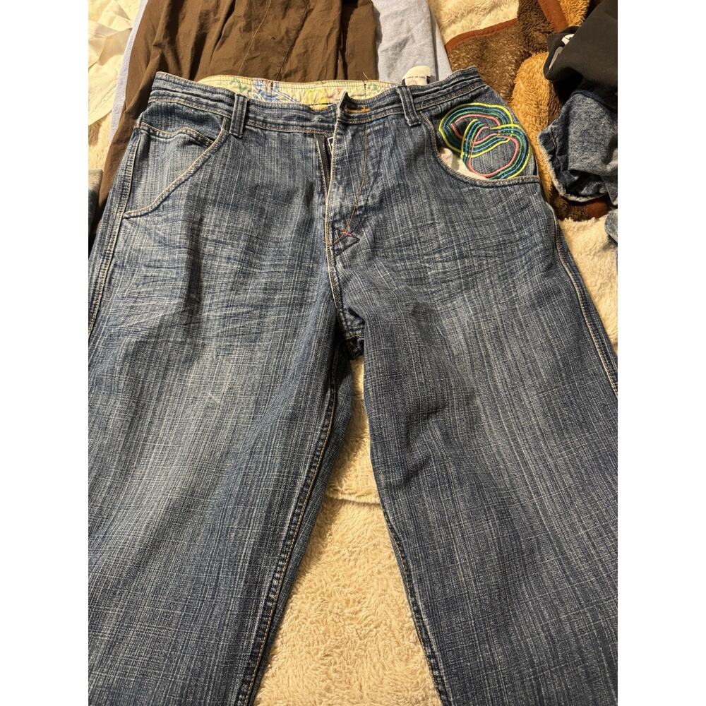 Notorious B.I.G. Men’s Jeans Sz 36 Blue Denim Embroidered Pockets Wall of Fame